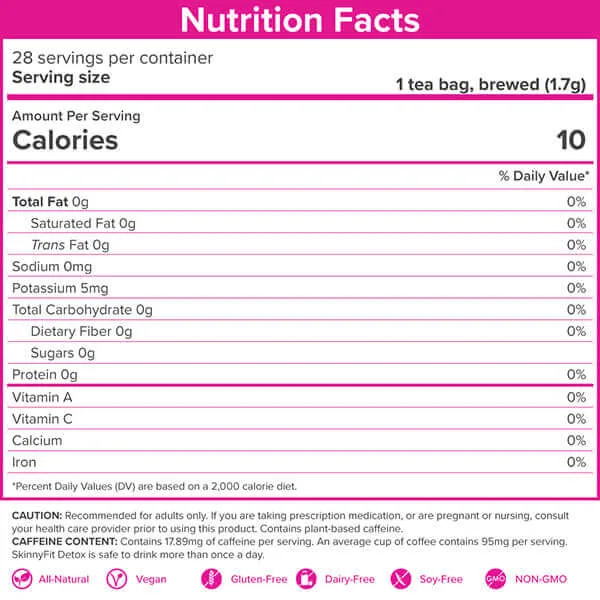 Skinnyfit tea ingredients label