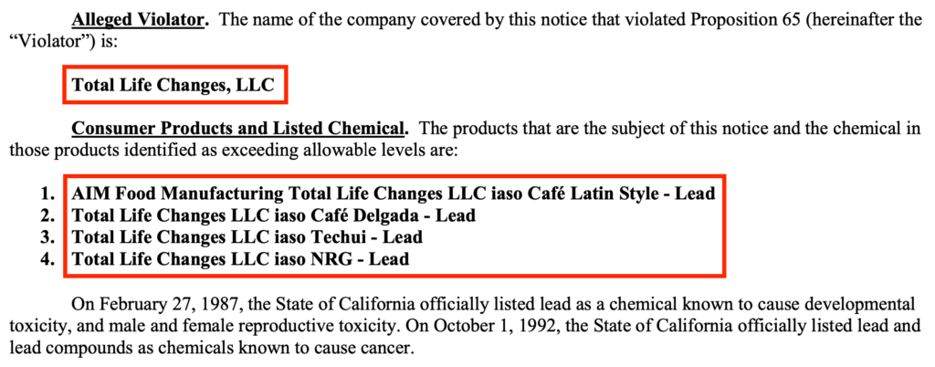 Total Life Changes Environmental Research Center California lawsuit.