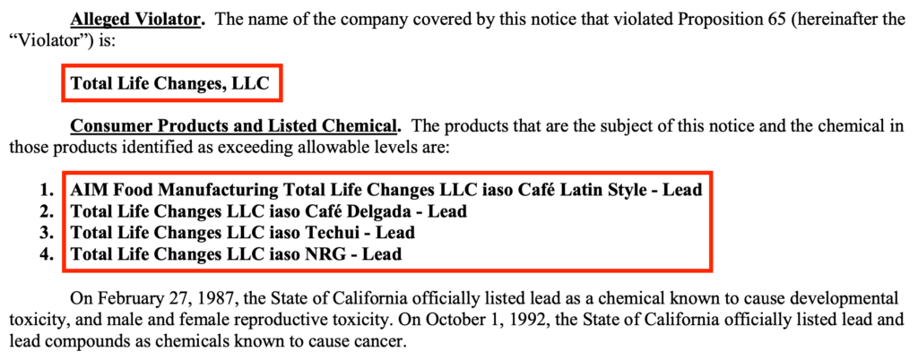 Total Life Changes Environmental Research Center California lawsuit.